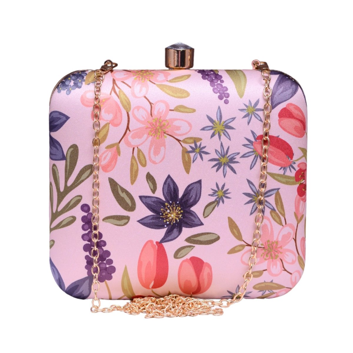 Pink Floral Printed Name Customised Clutch