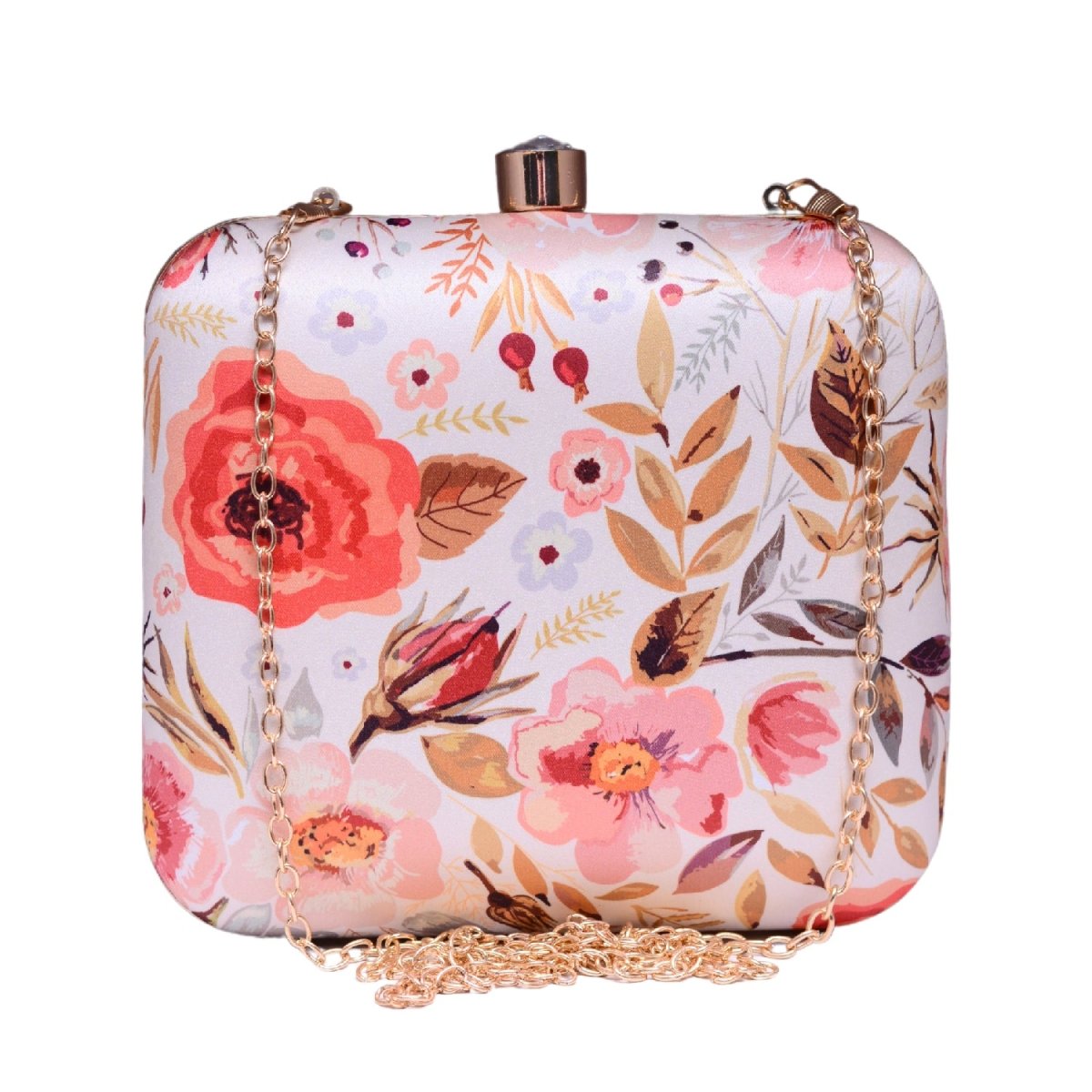 White Floral Printed Name Customised Clutch