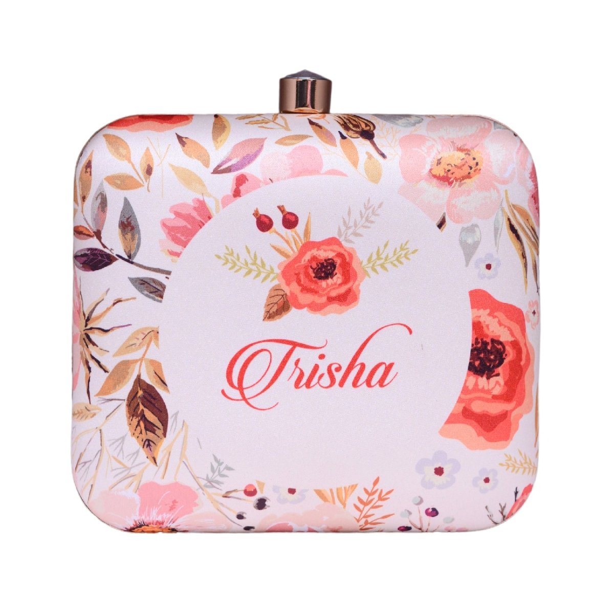 White Floral Printed Name Customised Clutch