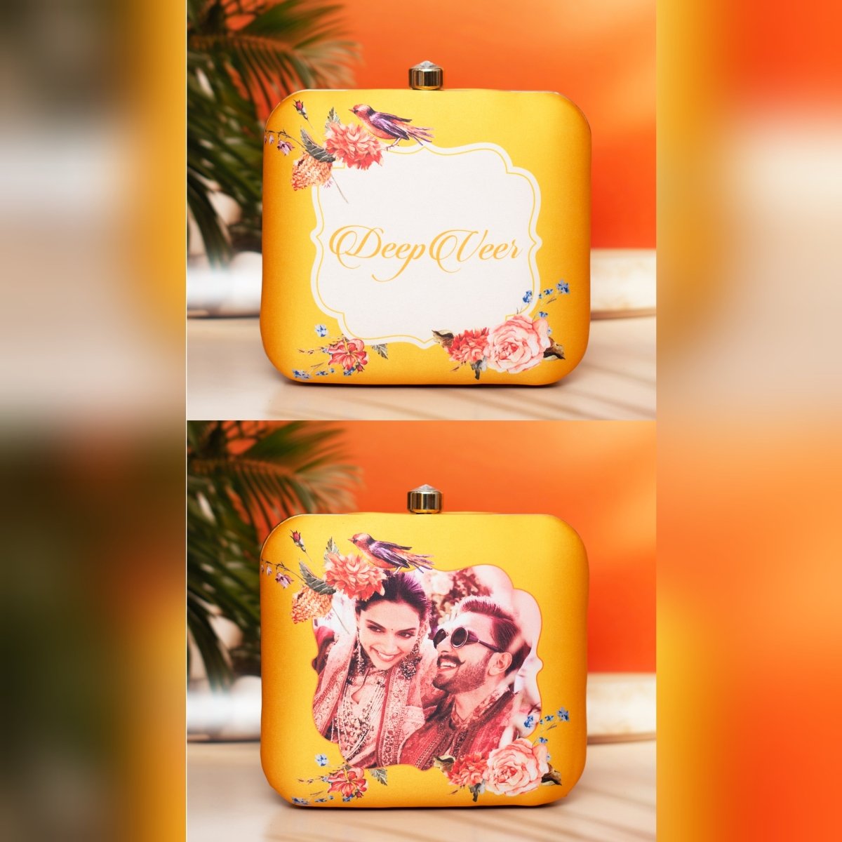 Artklim Mustard Based Printed Customized clutch