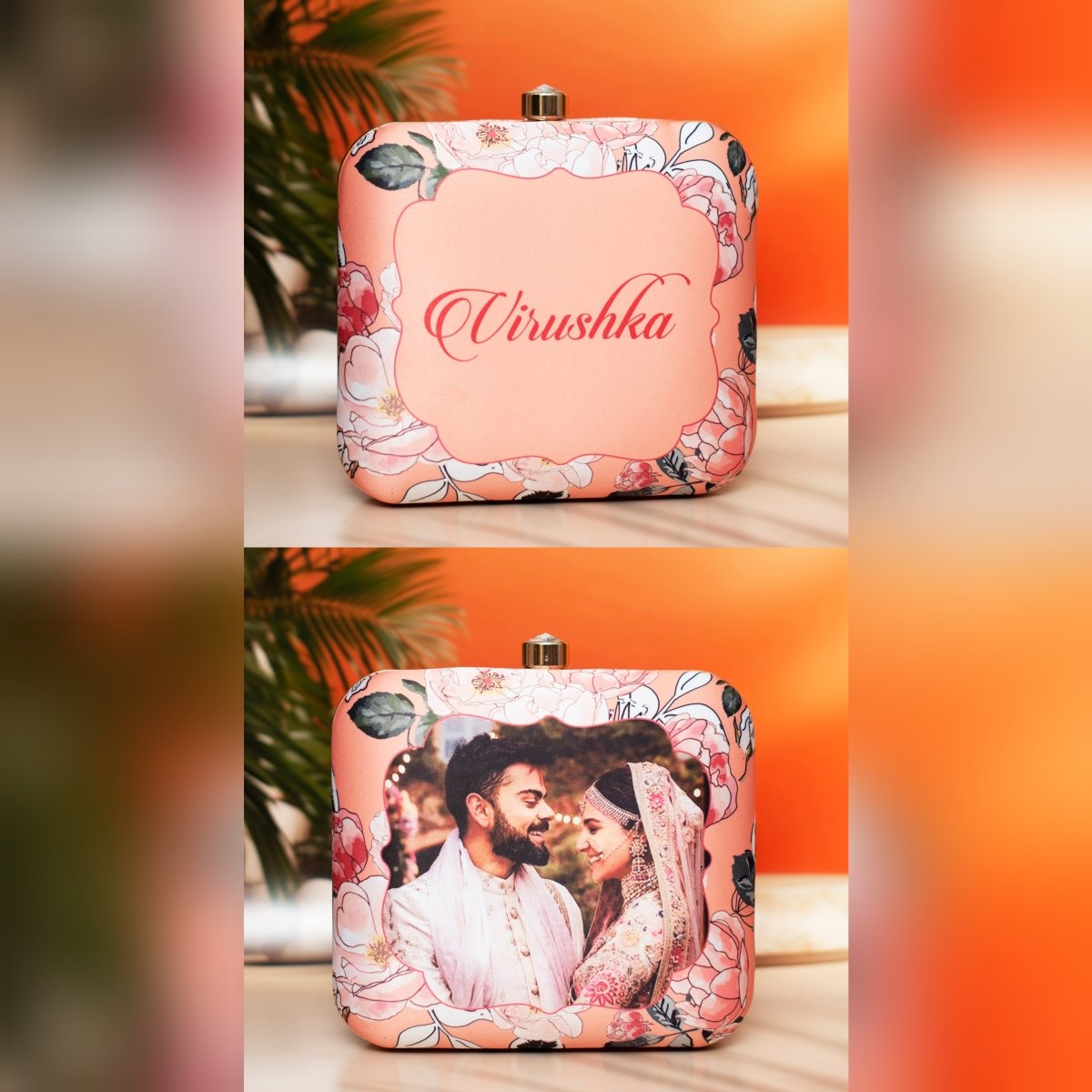 Artklim Peach Based Floral Printed Customized Clutch