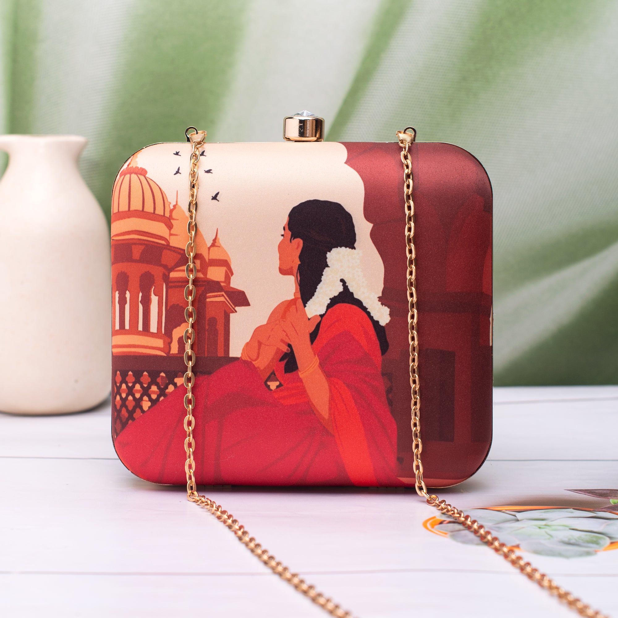 Artklim Red Saree Muse Portrait Clutch