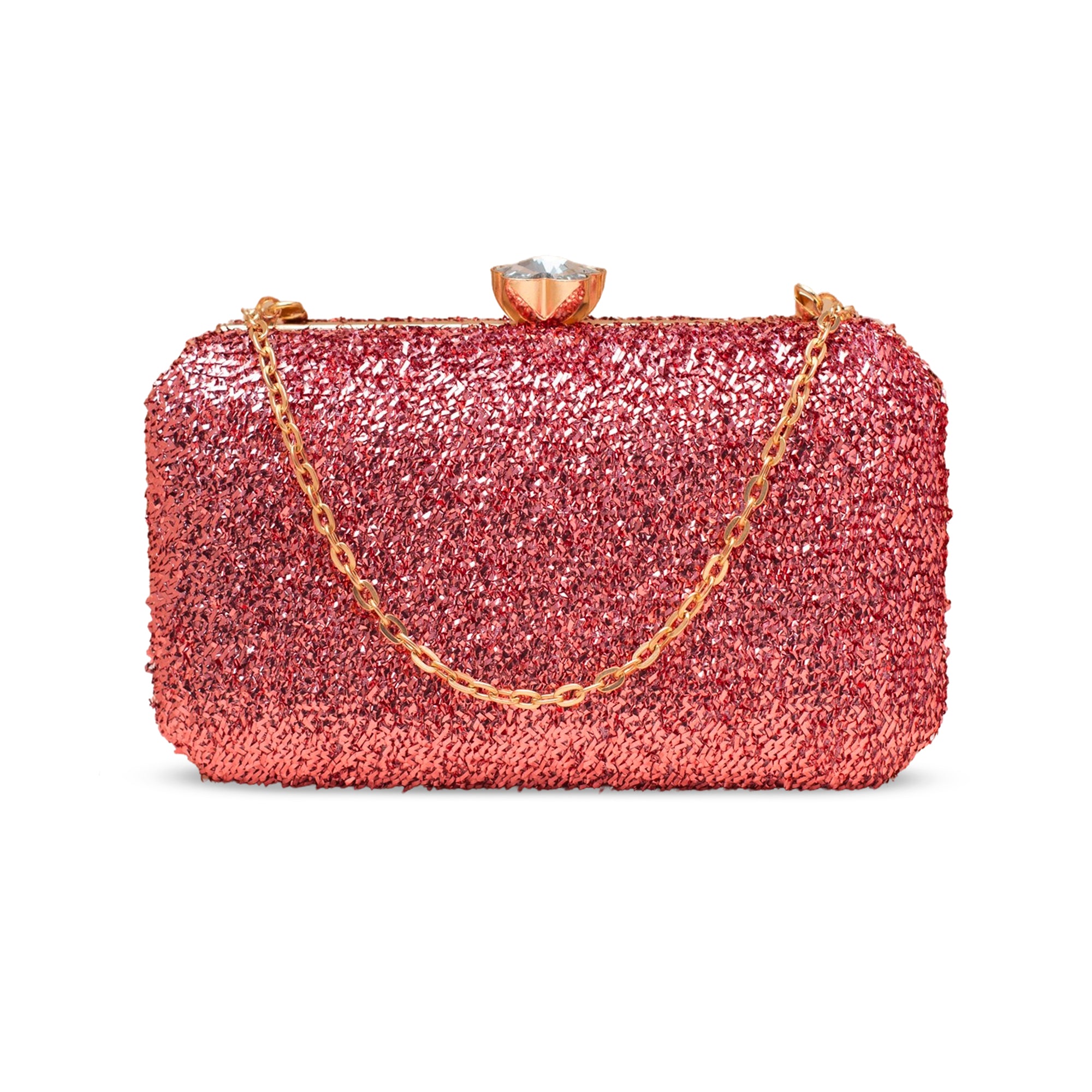 Artklim Rose Pink Shimmer Embroidery Clutch
