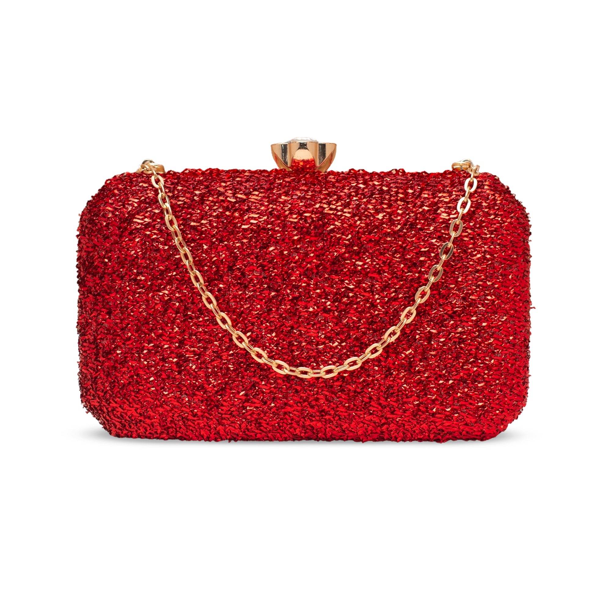 Artklim Red Glitter Embroidery Clutch