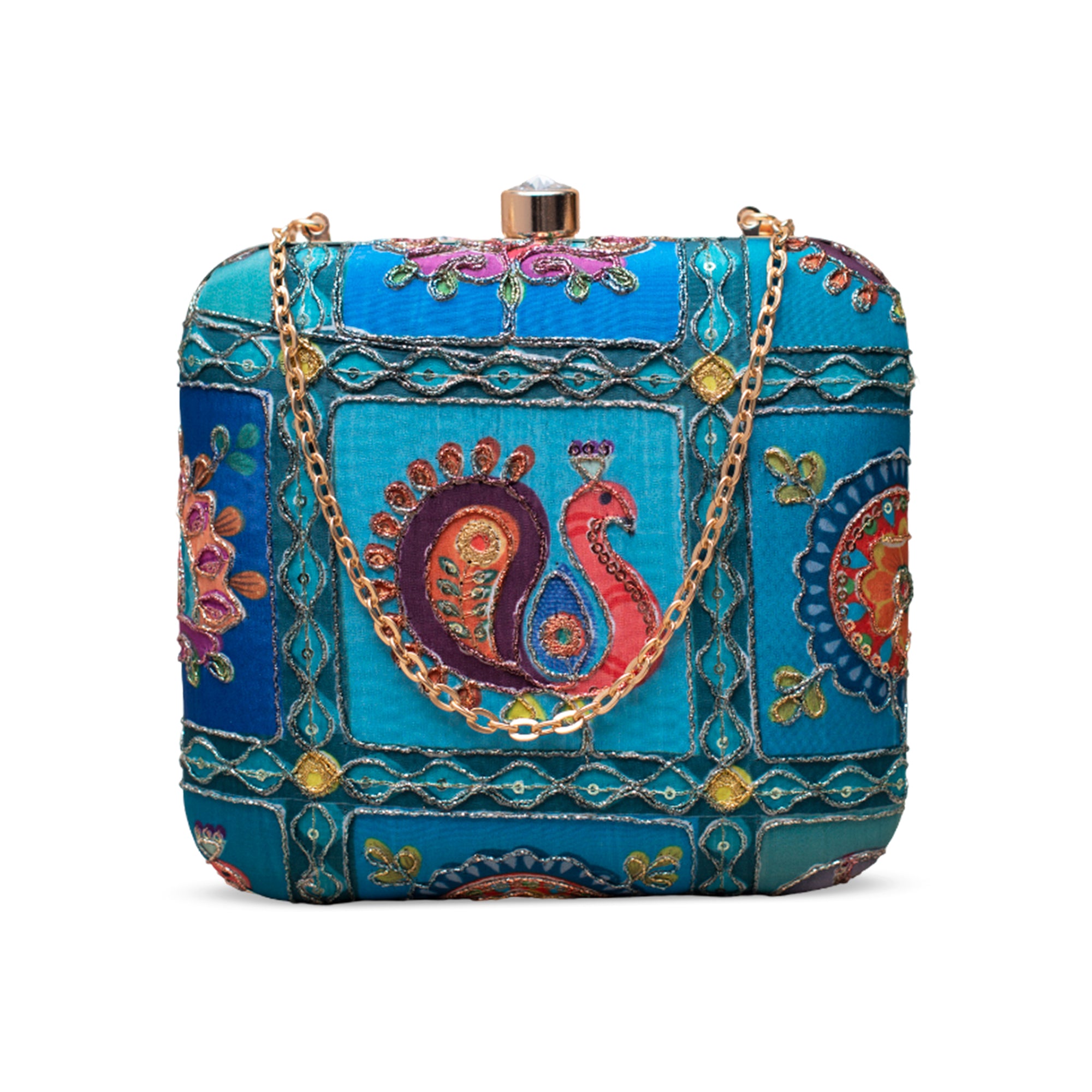 Artklim Royal Blue Heritage Peacock Embroidered Clutch