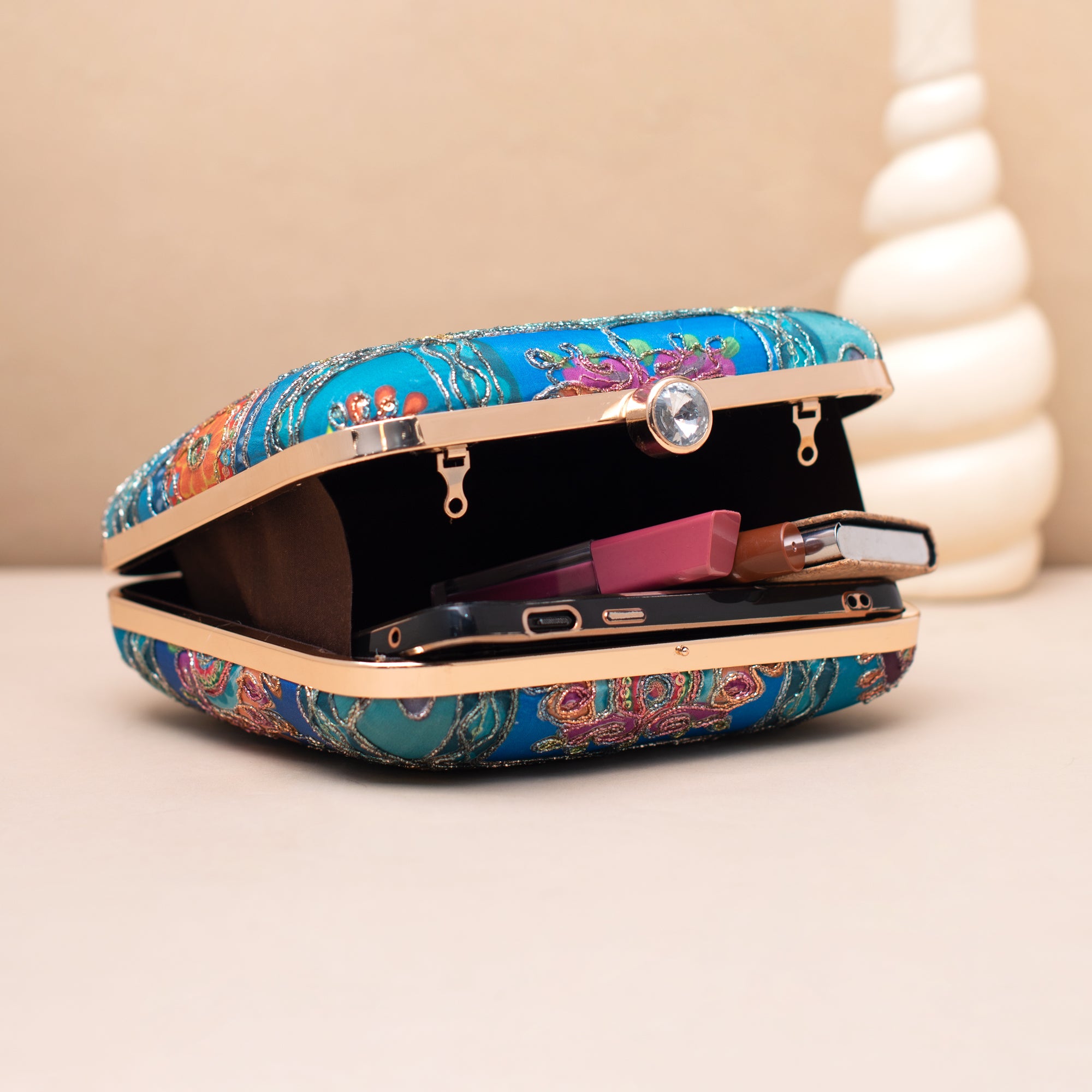 Artklim Royal Blue Heritage Peacock Embroidered Clutch