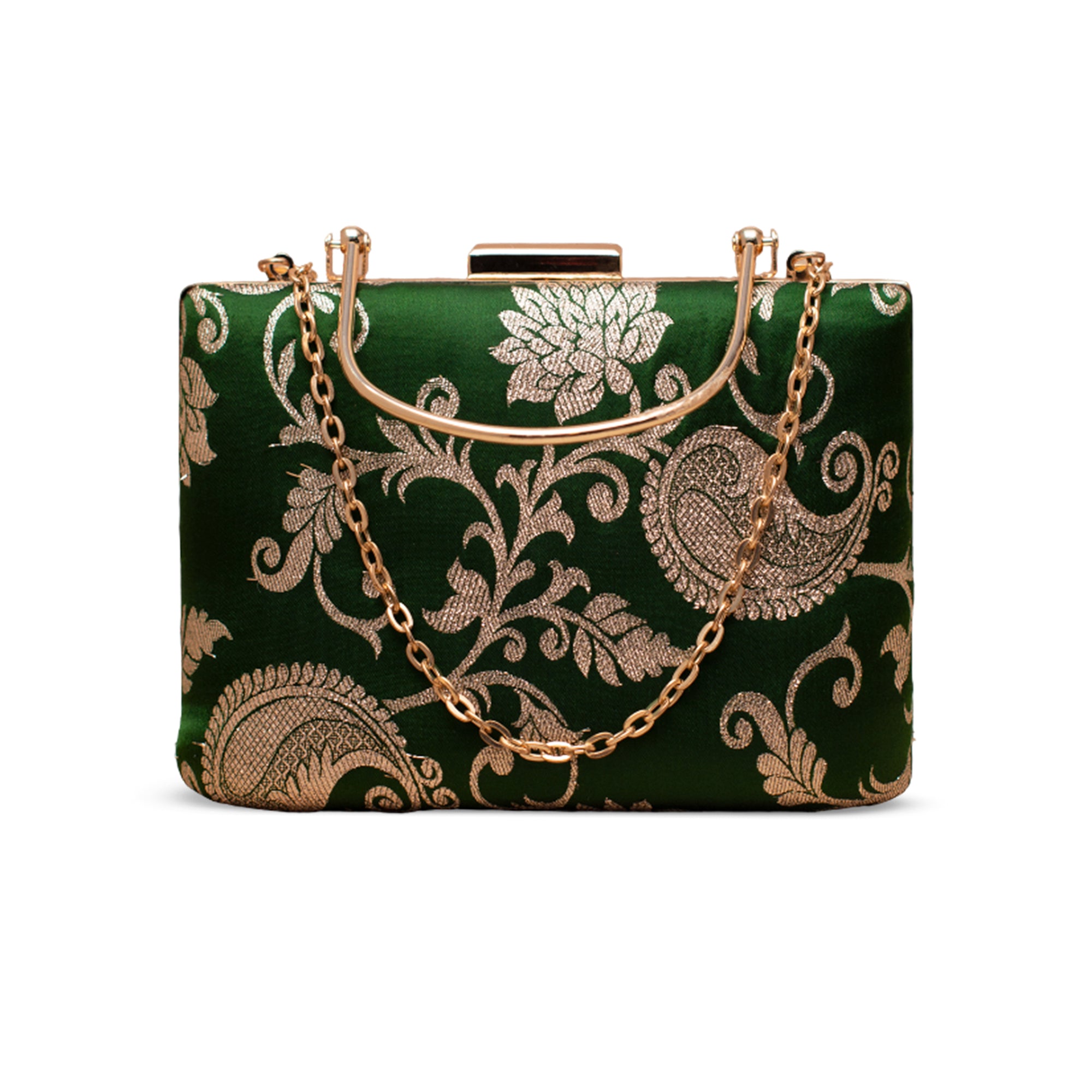 Artklim Emerald Green Gold Embroidered Clutch