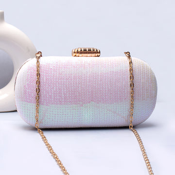 Artklim White Based Multicolored Sequins Embroidery Capsule Clutch