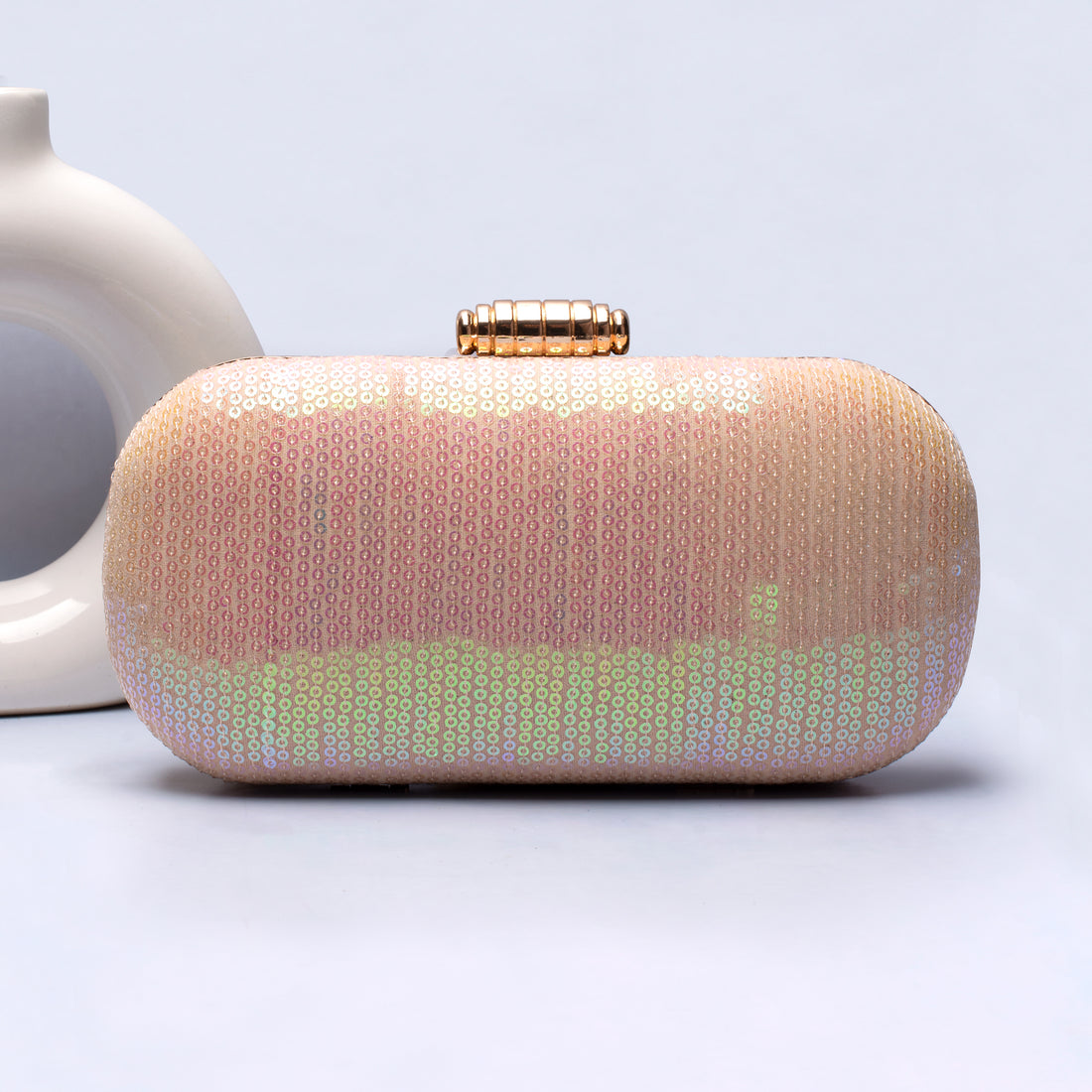 Artklim Beige Based Sequins Fabric Capsule Clutch