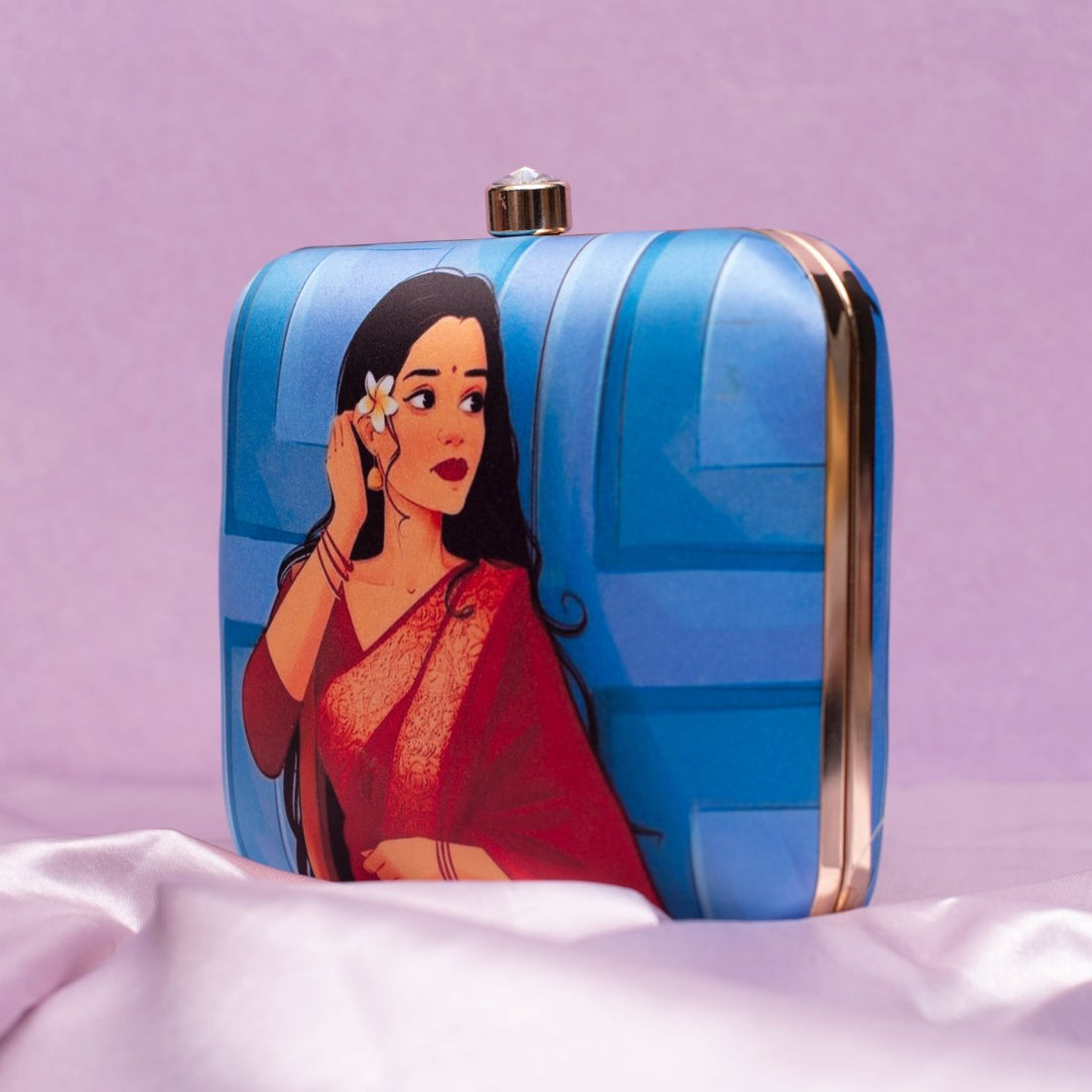 Artklim Blue Based Pretty Woman Portrait Printed Clutch