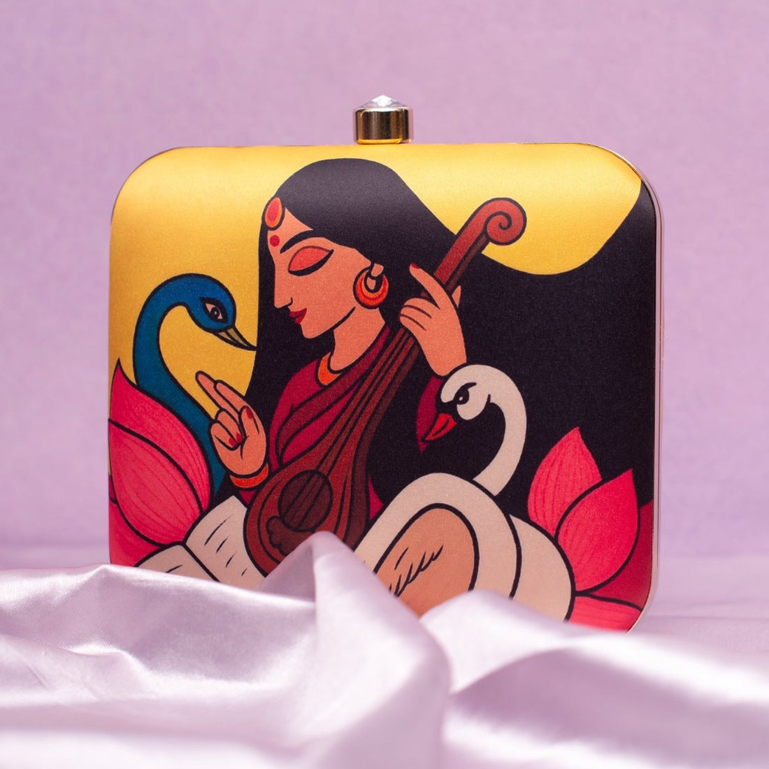 Artklim Maa Saraswati With Veena Printed Clutch