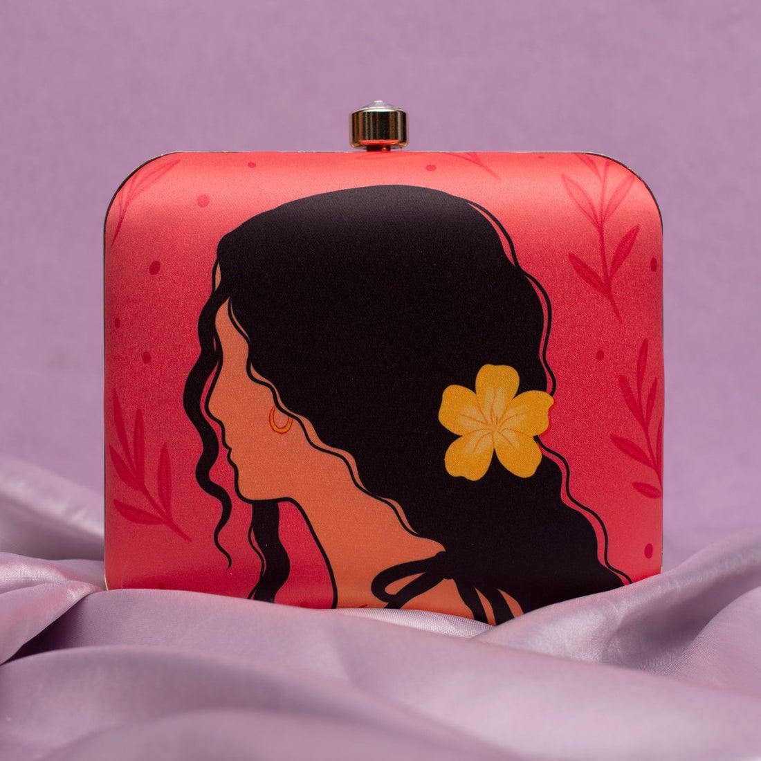 Artklim Girl With Yellow Flower Portrait Printed Clutch