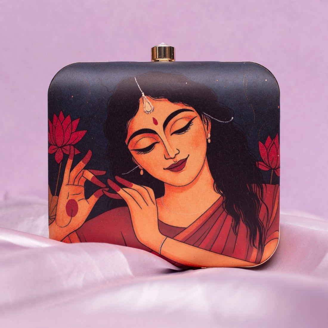Artklim Black Based Dancing Lady Portrait Printed Clutch