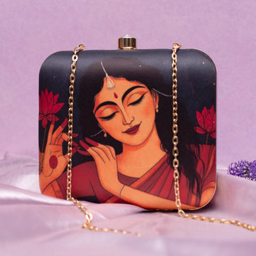 Artklim Black Based Dancing Lady Portrait Printed Clutch