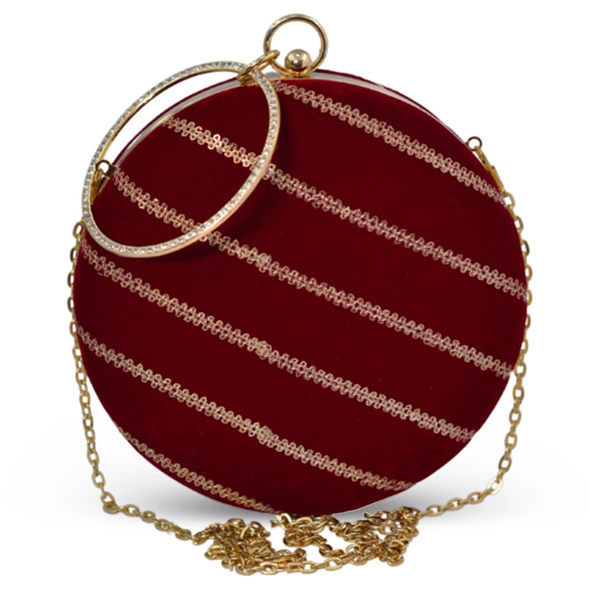 Artklim Maroon Base Golden Sequins Embroidery Clutch