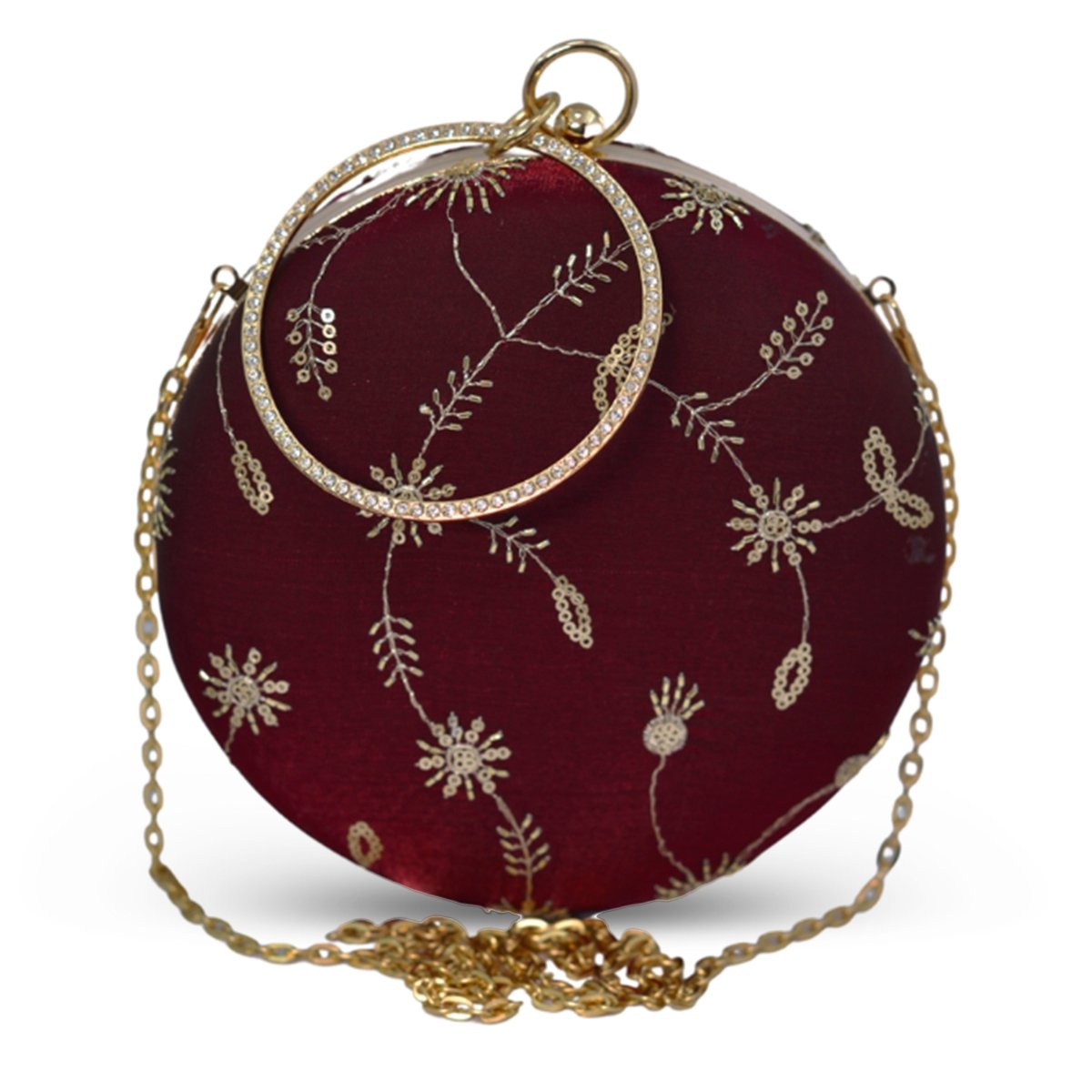 Artklim Maroon Base Golden Sequins Embroidery Clutch