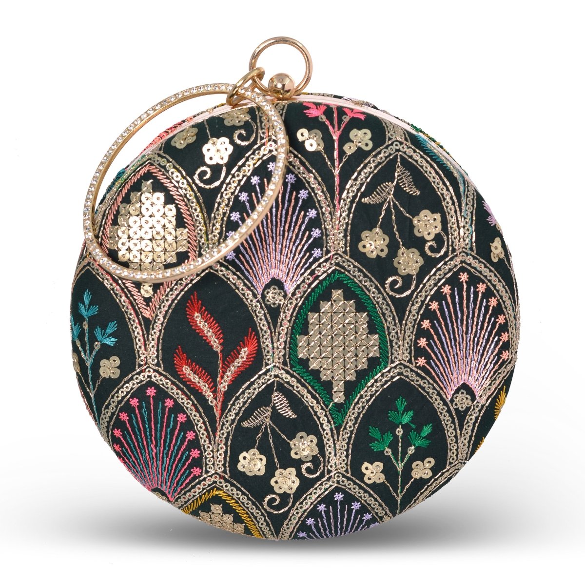 Artklim Black Base Multicolored Thread And Sequins Embroidery Clutch