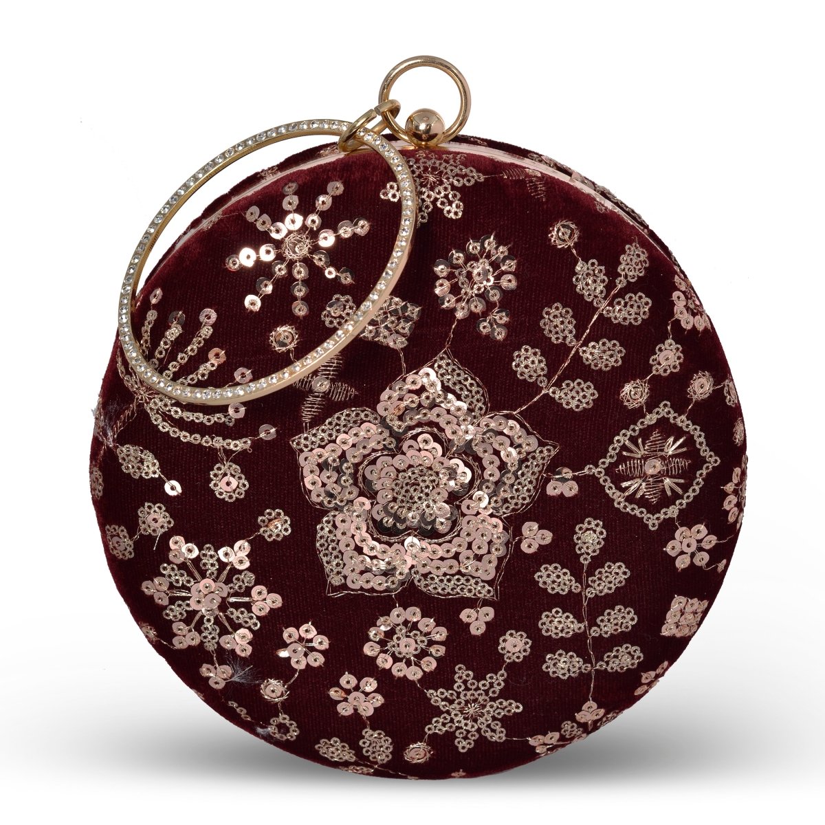 Artklim Maroon Based Sequins Floral Embrodiery Clutch