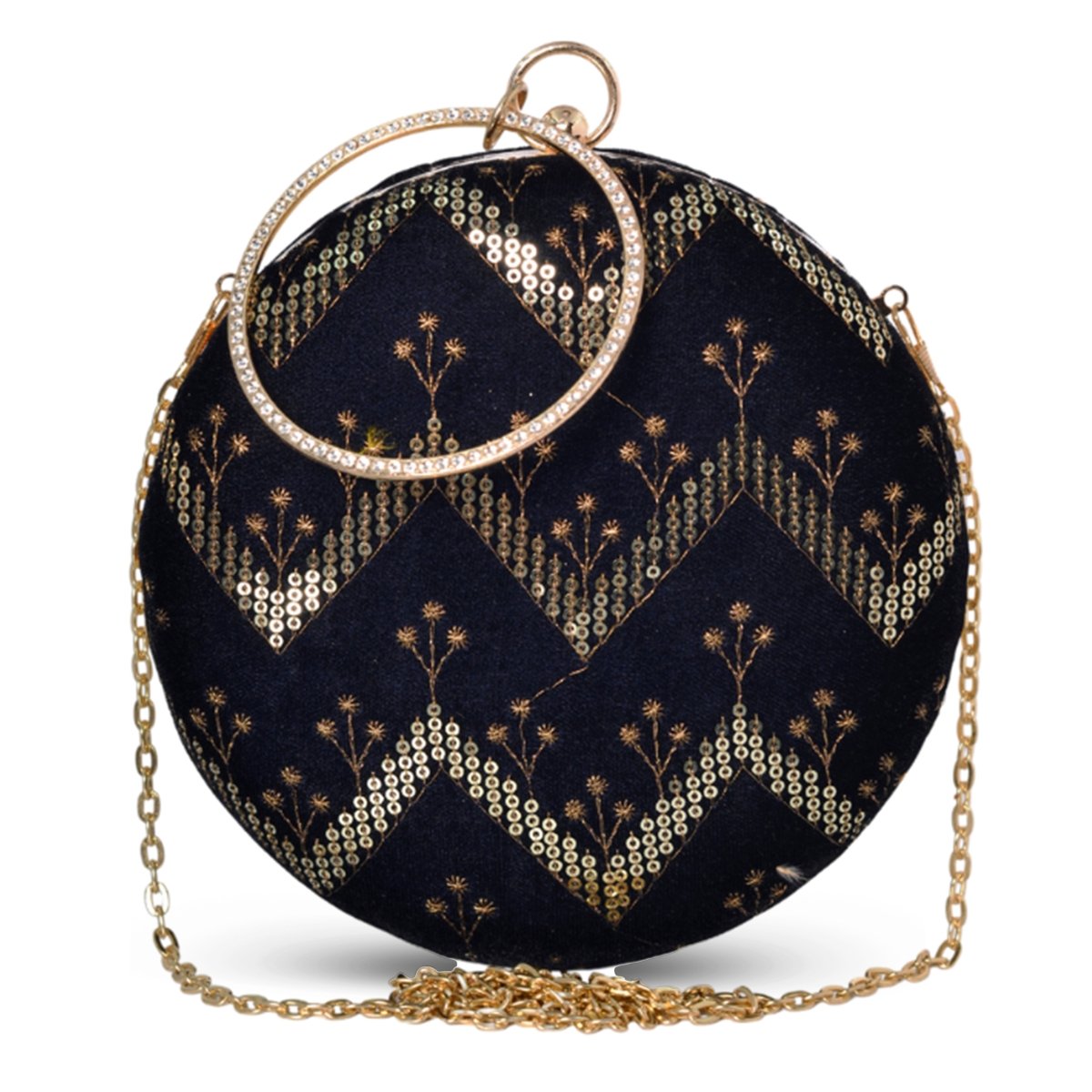 Artklim Black Based Sequins Pattern Embroidery Clutch