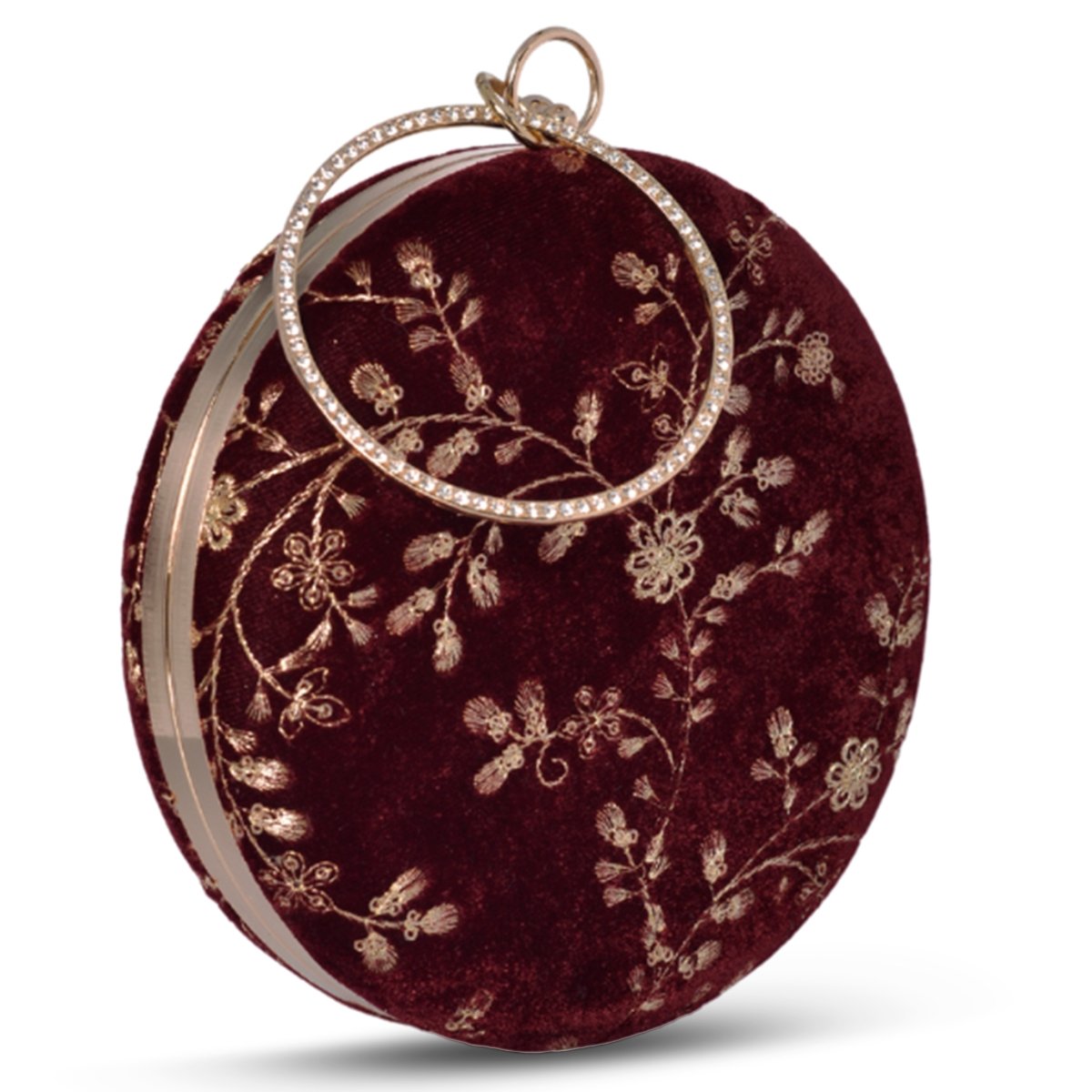 Artklim Maroon Base Golden Sequins And Thread Embroidery Clutch
