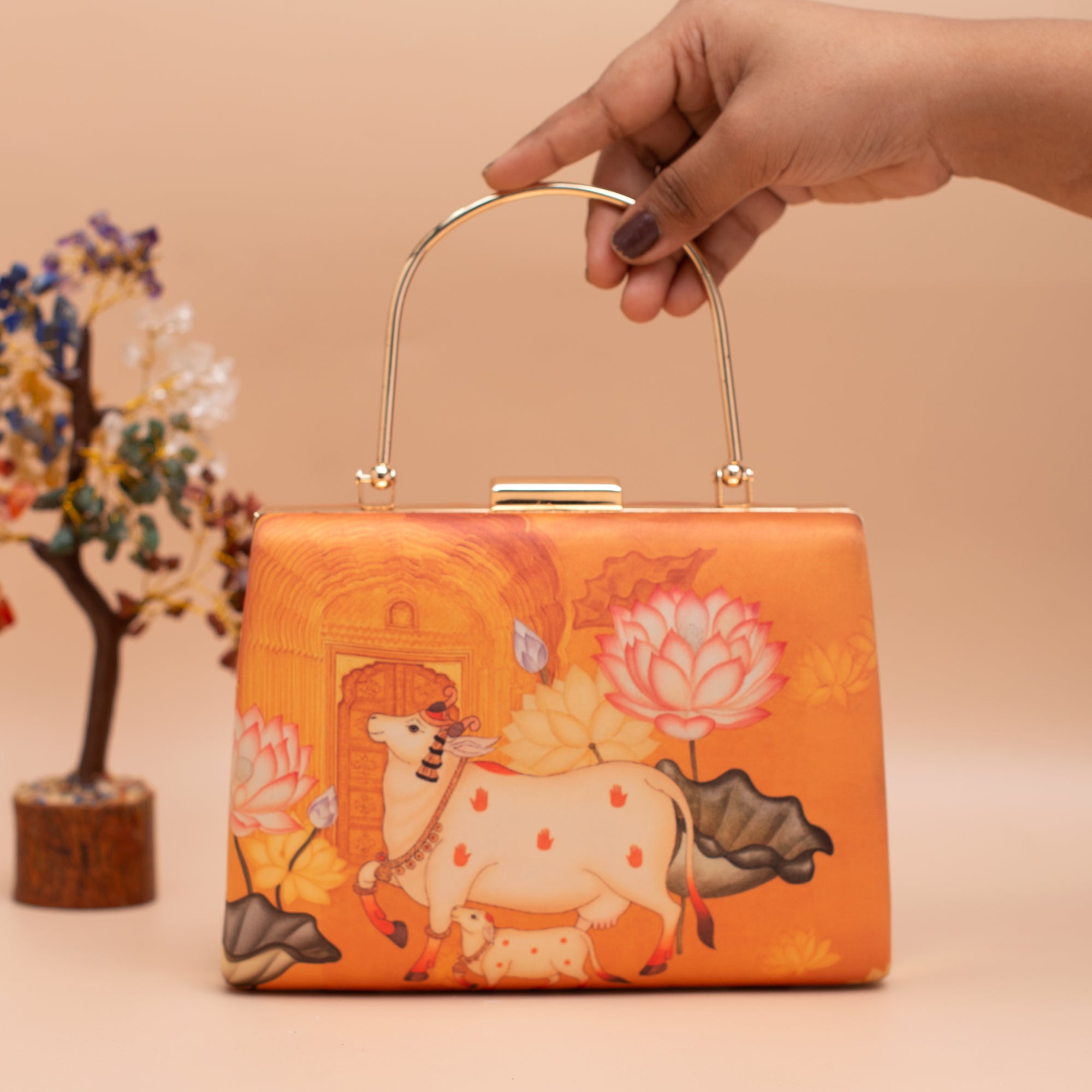 Artklim Divine Cow Lotus Hand Printed Clutch
