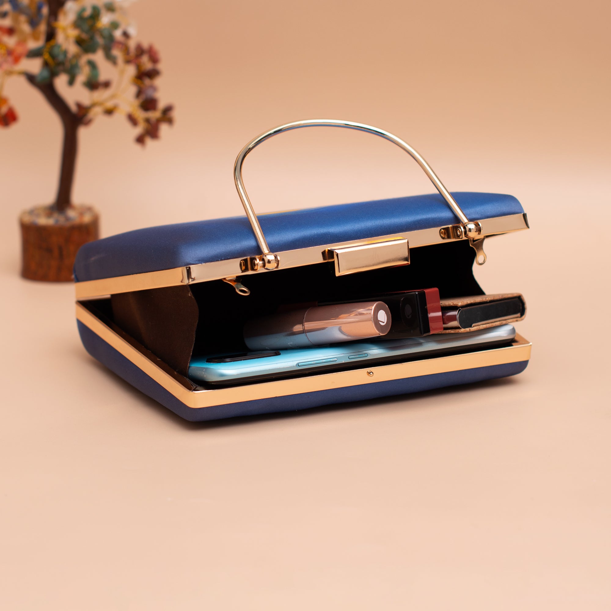 Artklim Blue Abstract Bird And Sun Printed Clutch