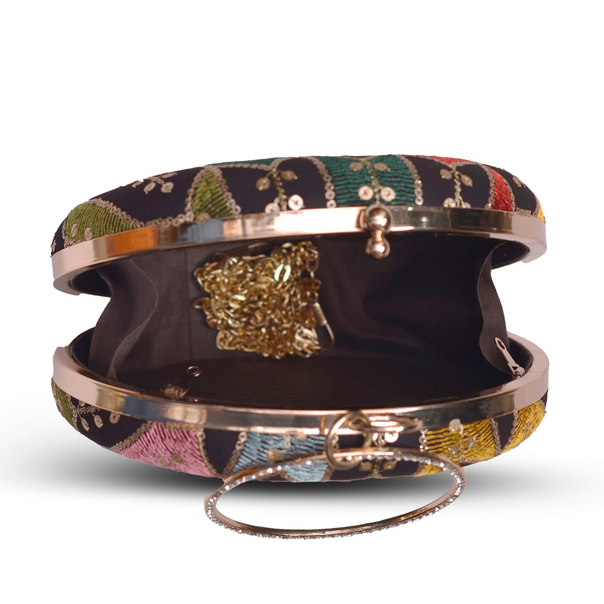 Artklim Black Based Multicolored Thread Embroidery Clutch