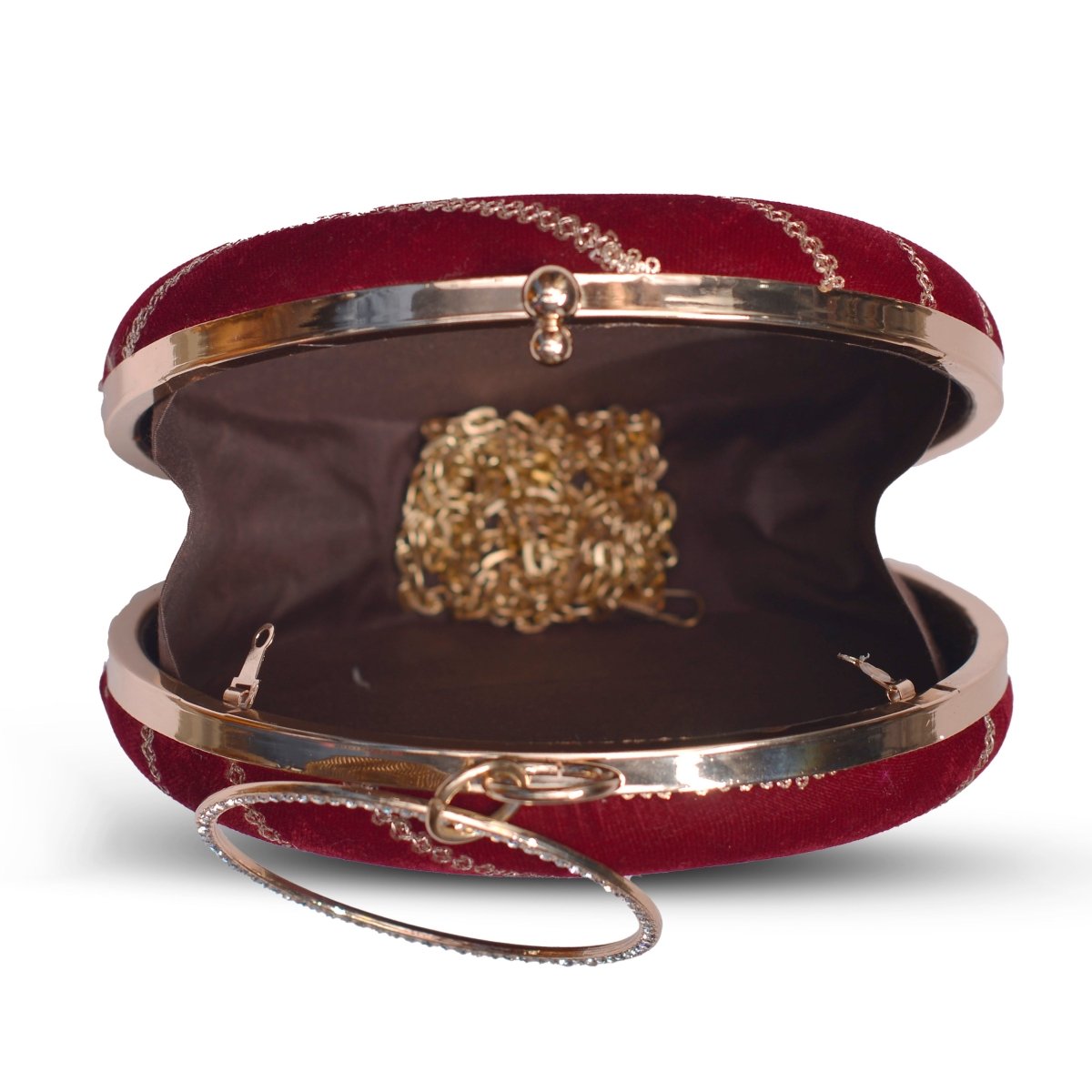 Artklim Maroon Base Golden Sequins Embroidery Clutch