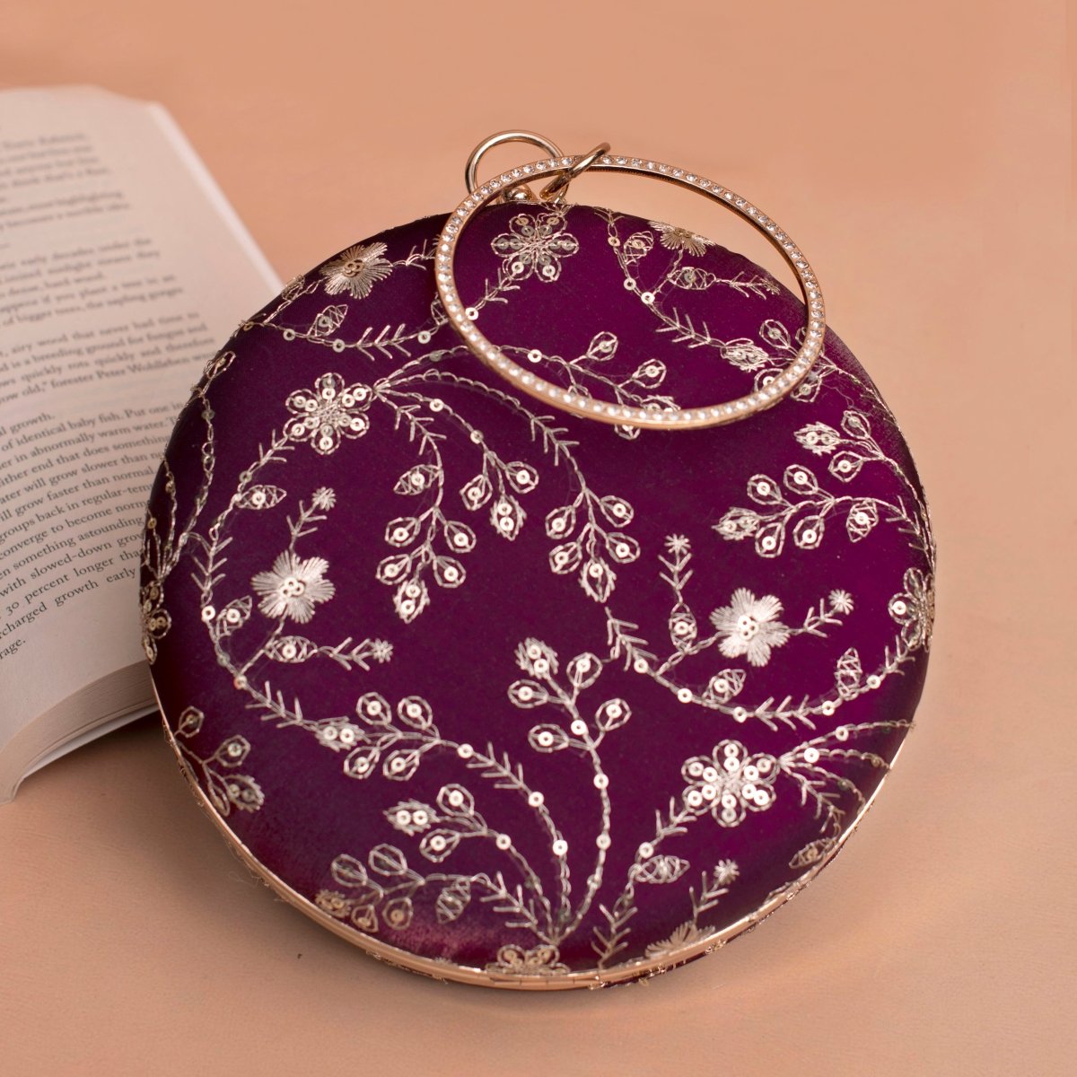 Artklim Wine Based Sequins Embroidery Clutch