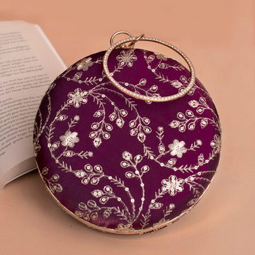 Artklim Wine Based Sequins Embroidery Clutch