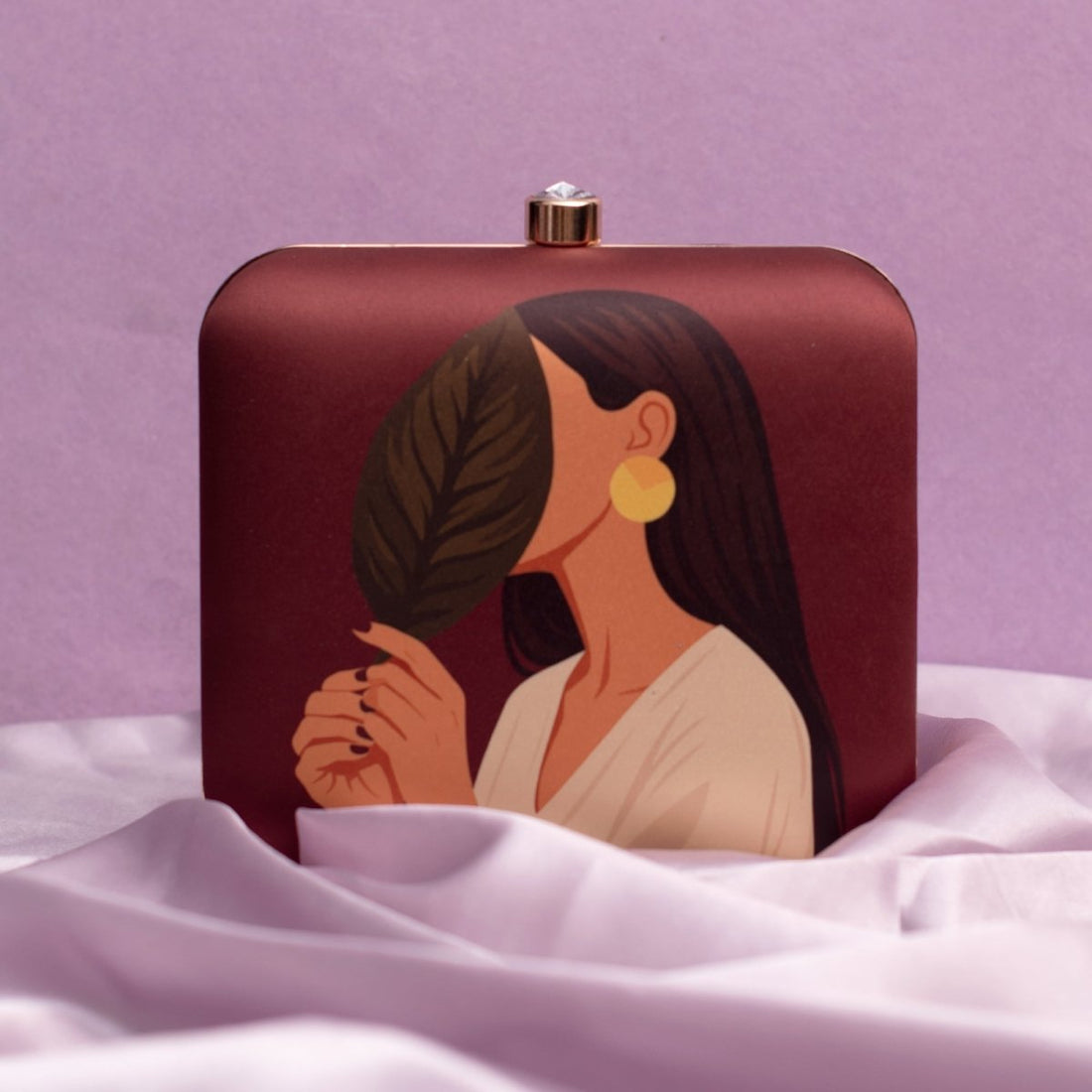 Artklim Dark Brown Based Asthetic Girl Portrait Printed Clutch