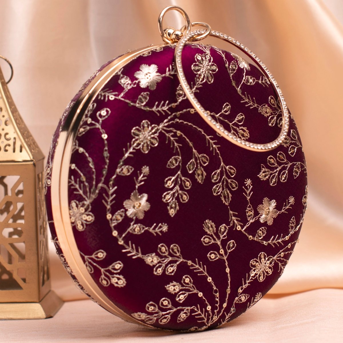 Artklim Wine Based Sequins Embroidery Clutch