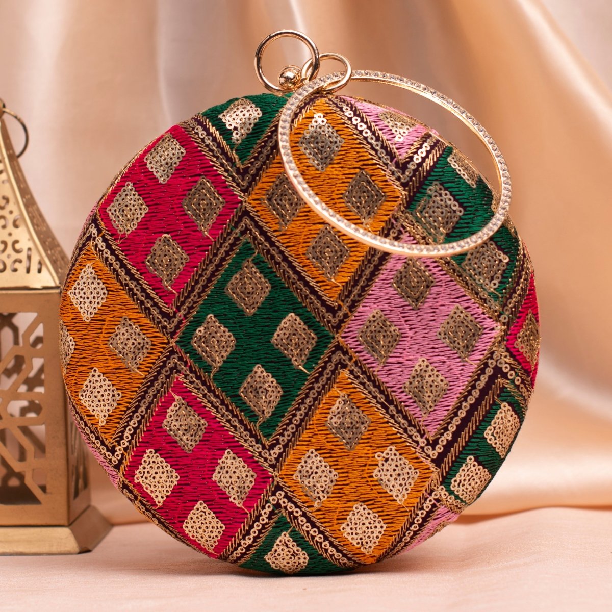 Artklim Mutlicolored Threadwork And Sequins Embroidery Clutch