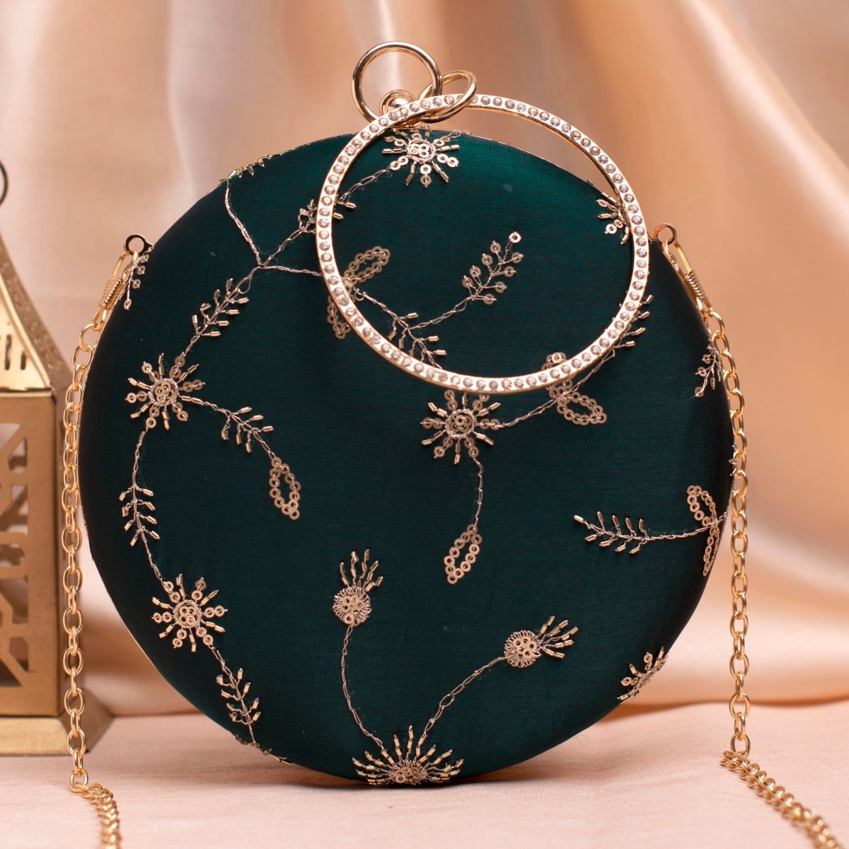 Artklim Dark Green Minimal Sequins Embroidery Clutch