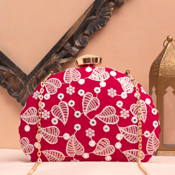 Artklim Red Base White Threadwork Embrodiery Clutch