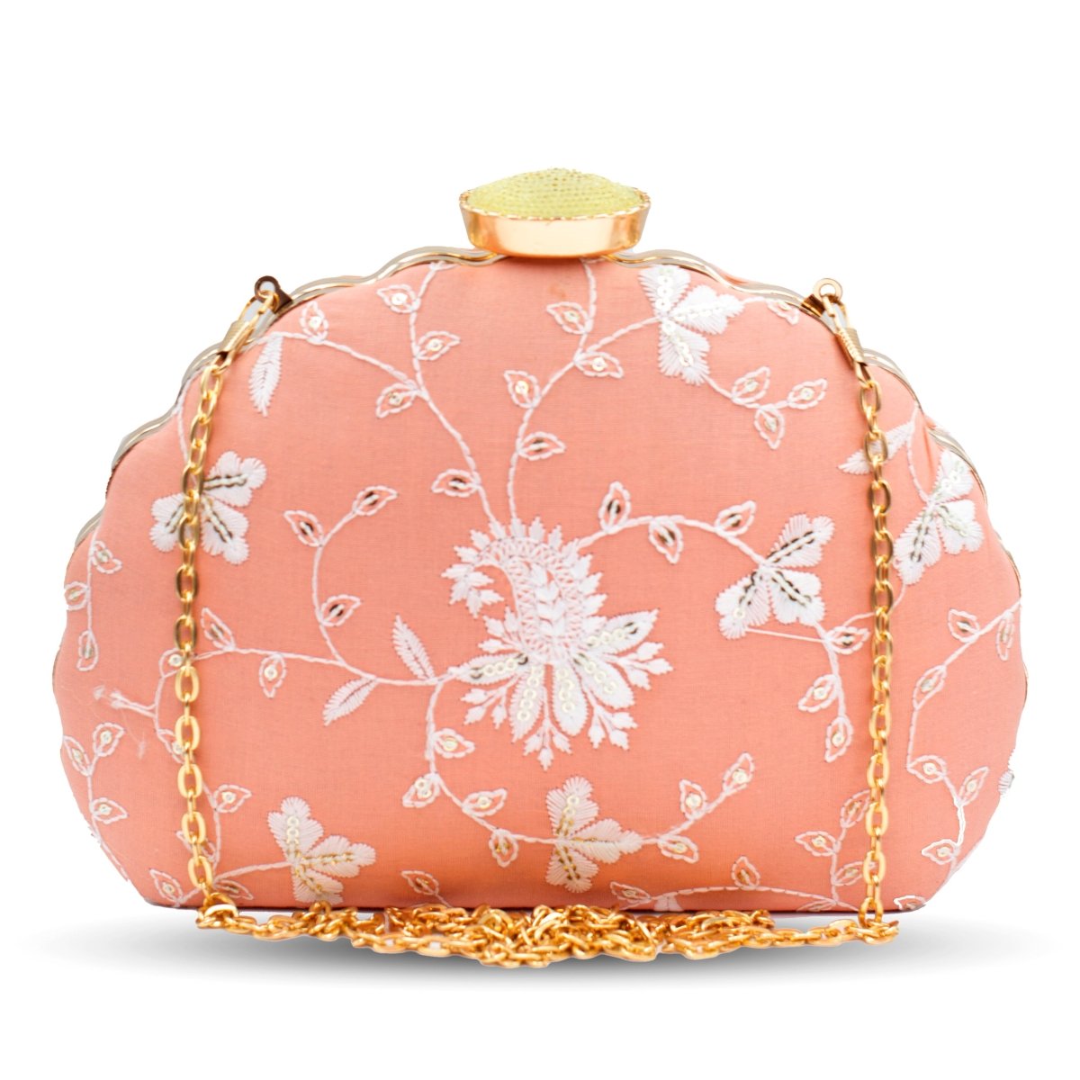 Artklim Peach Base White Threadwork Embrodiery Clutch