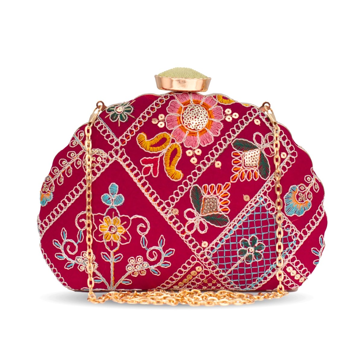 Artklim Red Base Multipattern Embrodiery Clutch