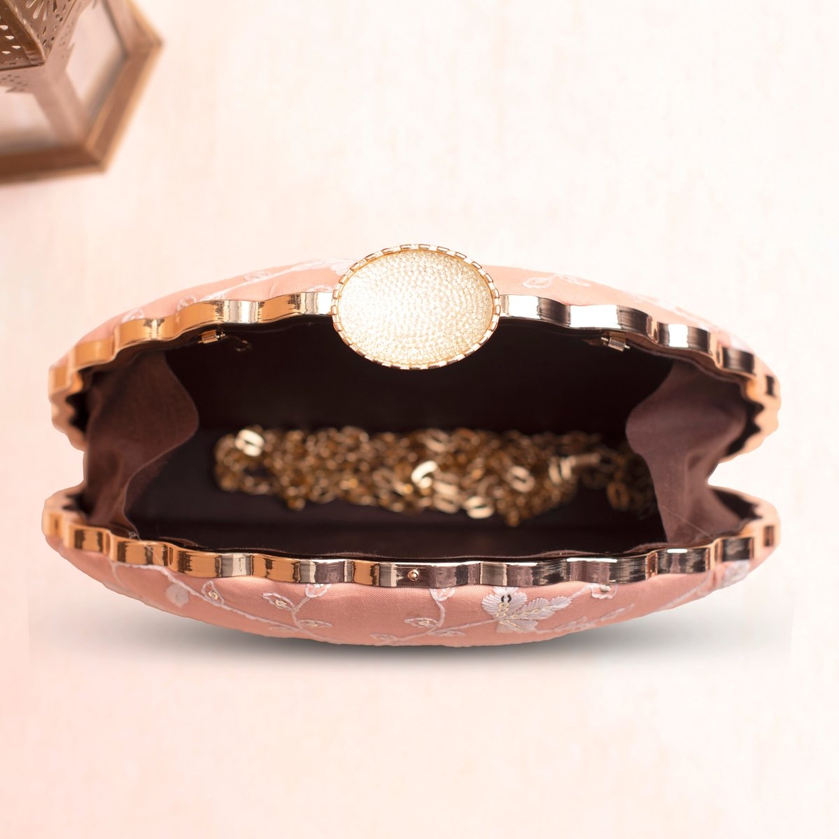Artklim Peach Base White Threadwork Embrodiery Clutch