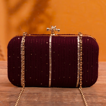 Artklim Dark Maroon Based Sequins And Threadwork Embroidery Clutch