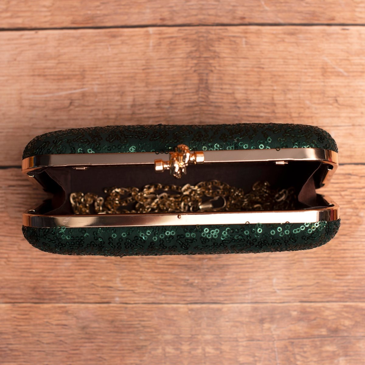Artklim Dark Green Based Sequins Embrodiery Clutch