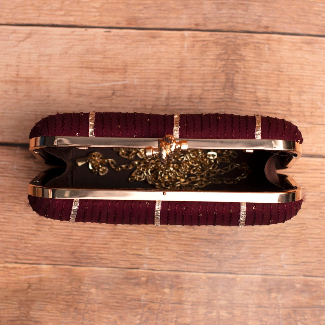 Artklim Dark Maroon Based Sequins And Threadwork Embroidery Clutch