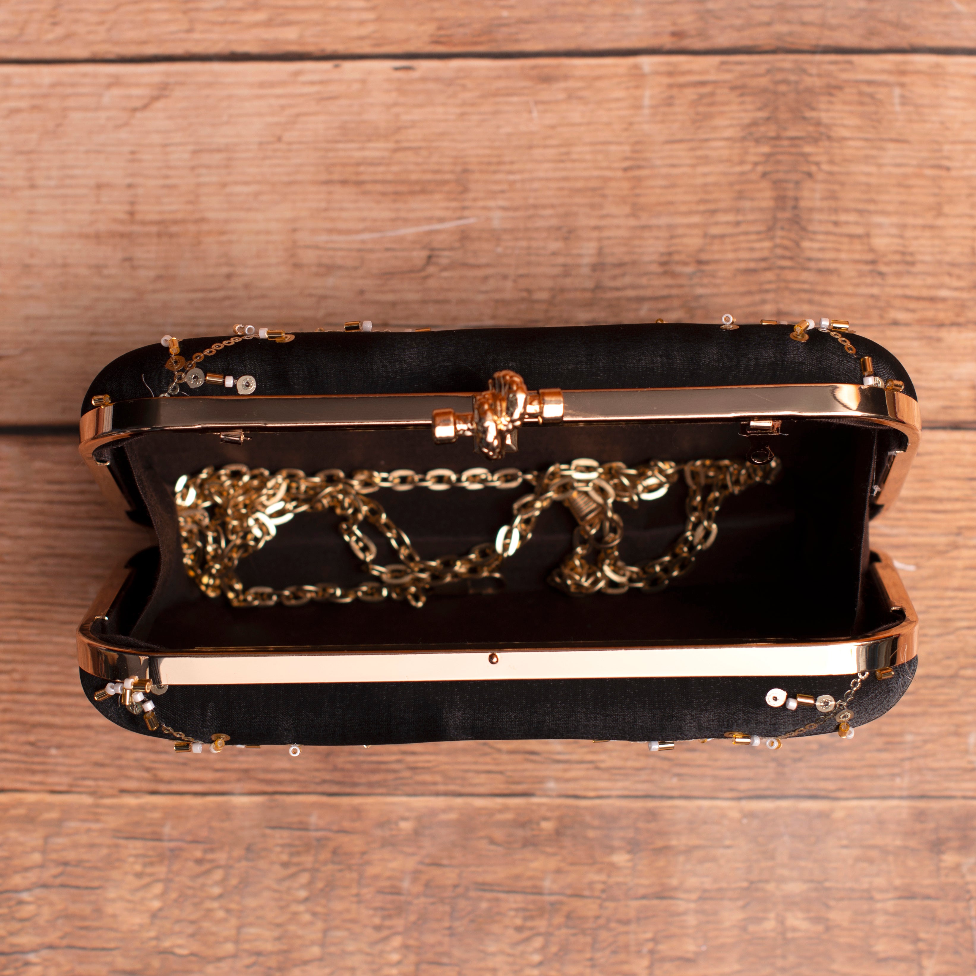 Artklim Black Based Floral Sequins Embroidery Clutch
