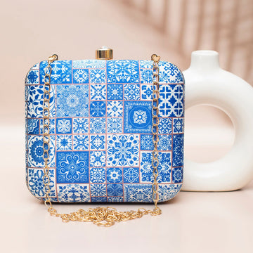 Blue Mandala Pattern Printed Clutch