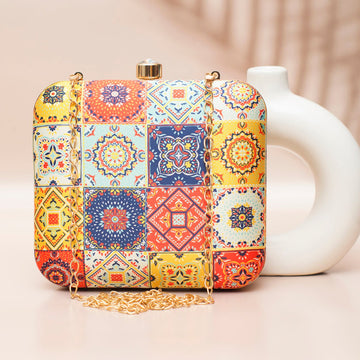 Multicolored Mandala Printed Clutch