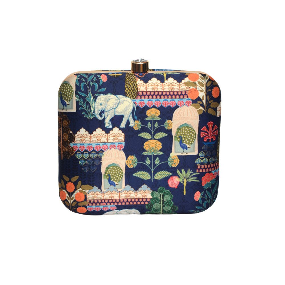 Blue Theme Botanic Printed Clutch