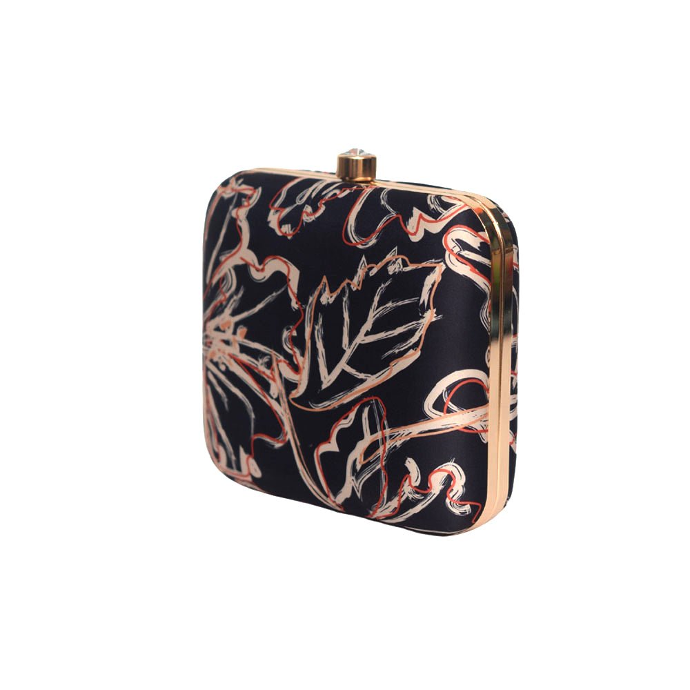 Orange Leafy Printed Clutch