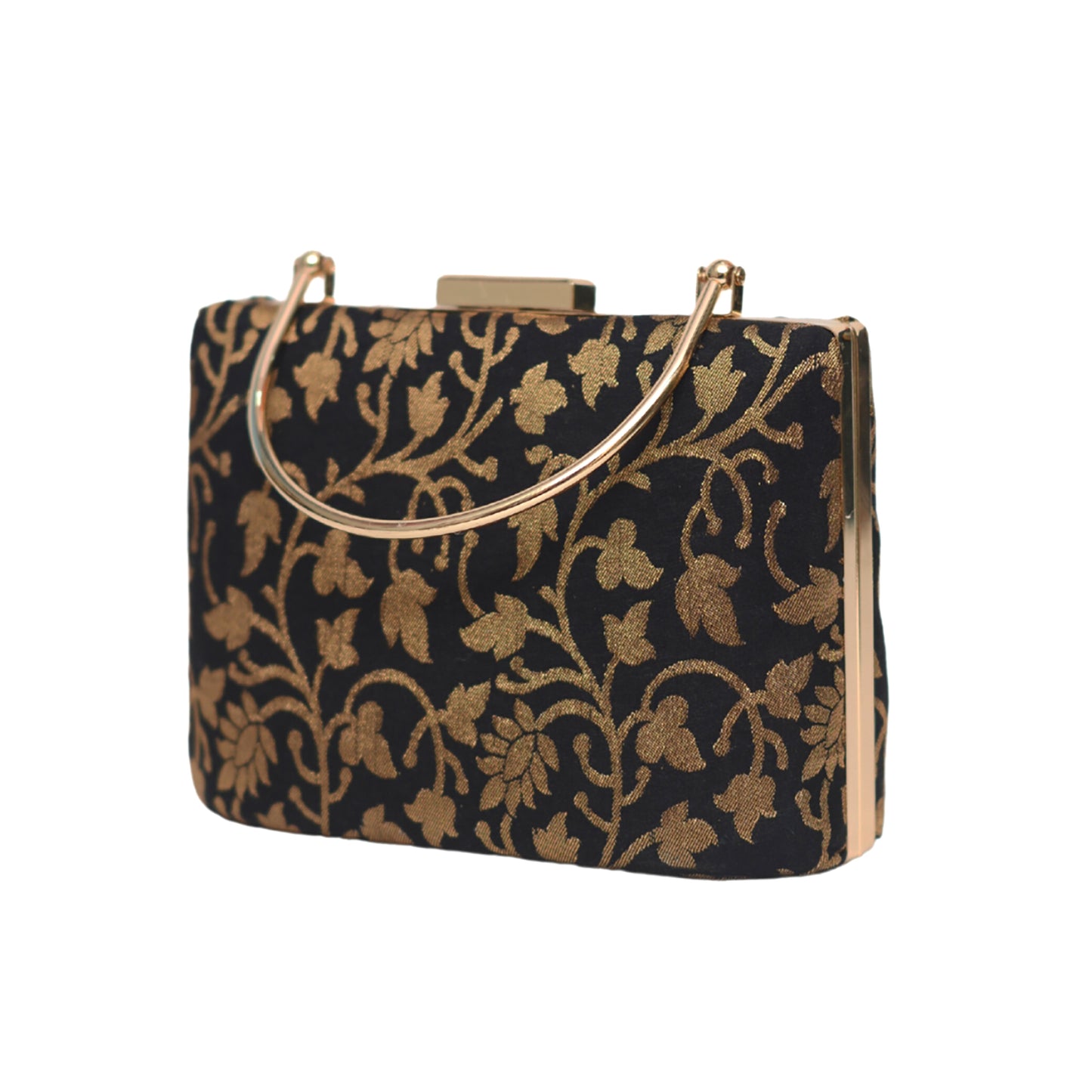 Black Golden Leaf Embroidered Clutch