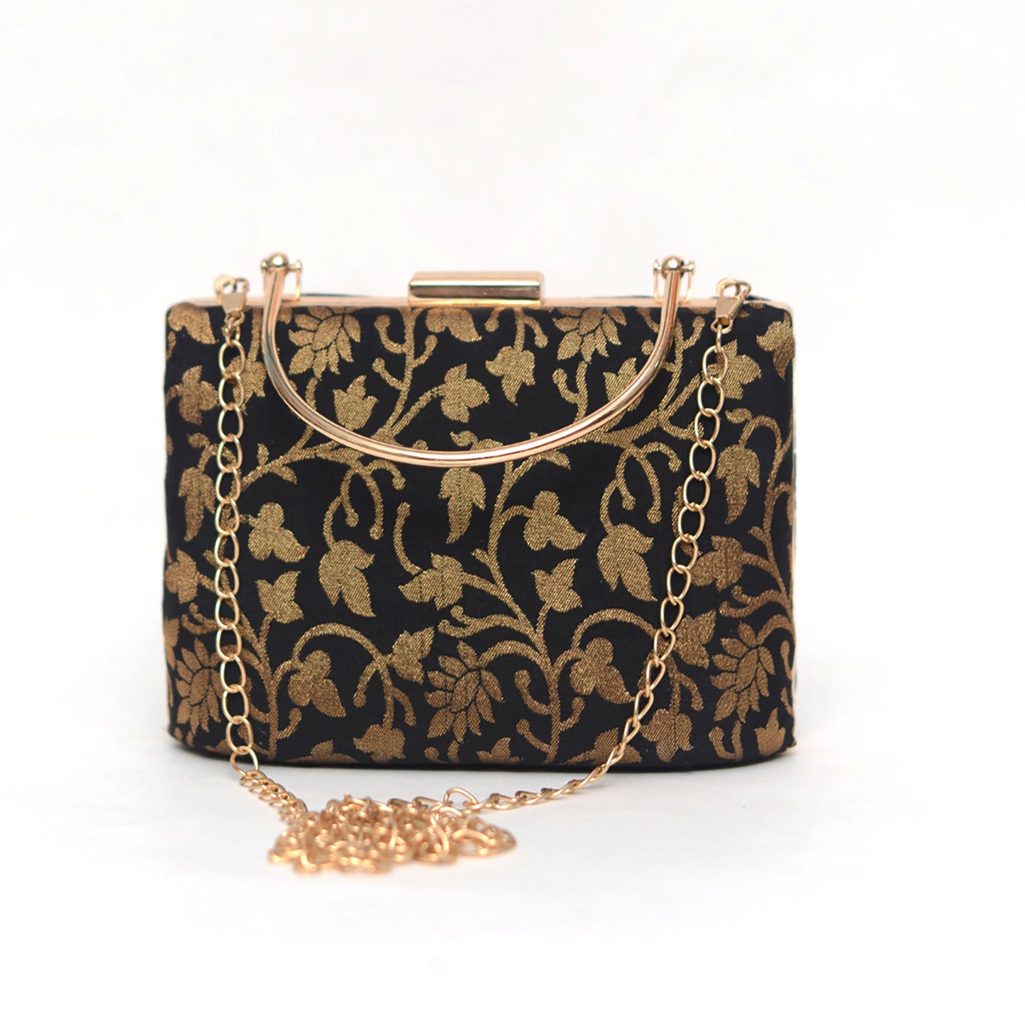 Black Golden Leaf Embroidered Clutch