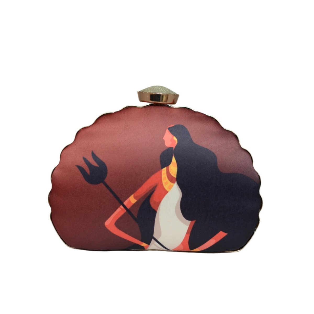 Artklim Maroon Durga Printed D-Shape Clutch