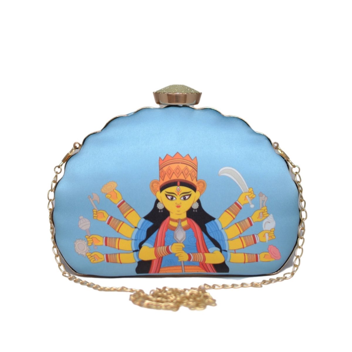 Artklim Durga Maa Blue Printed D-Shape Printed Clutch